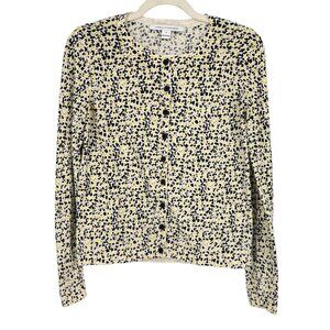 Diane Von Furstenberg Silk Blend Floral Cardigan Sweater Black Yellow Medium